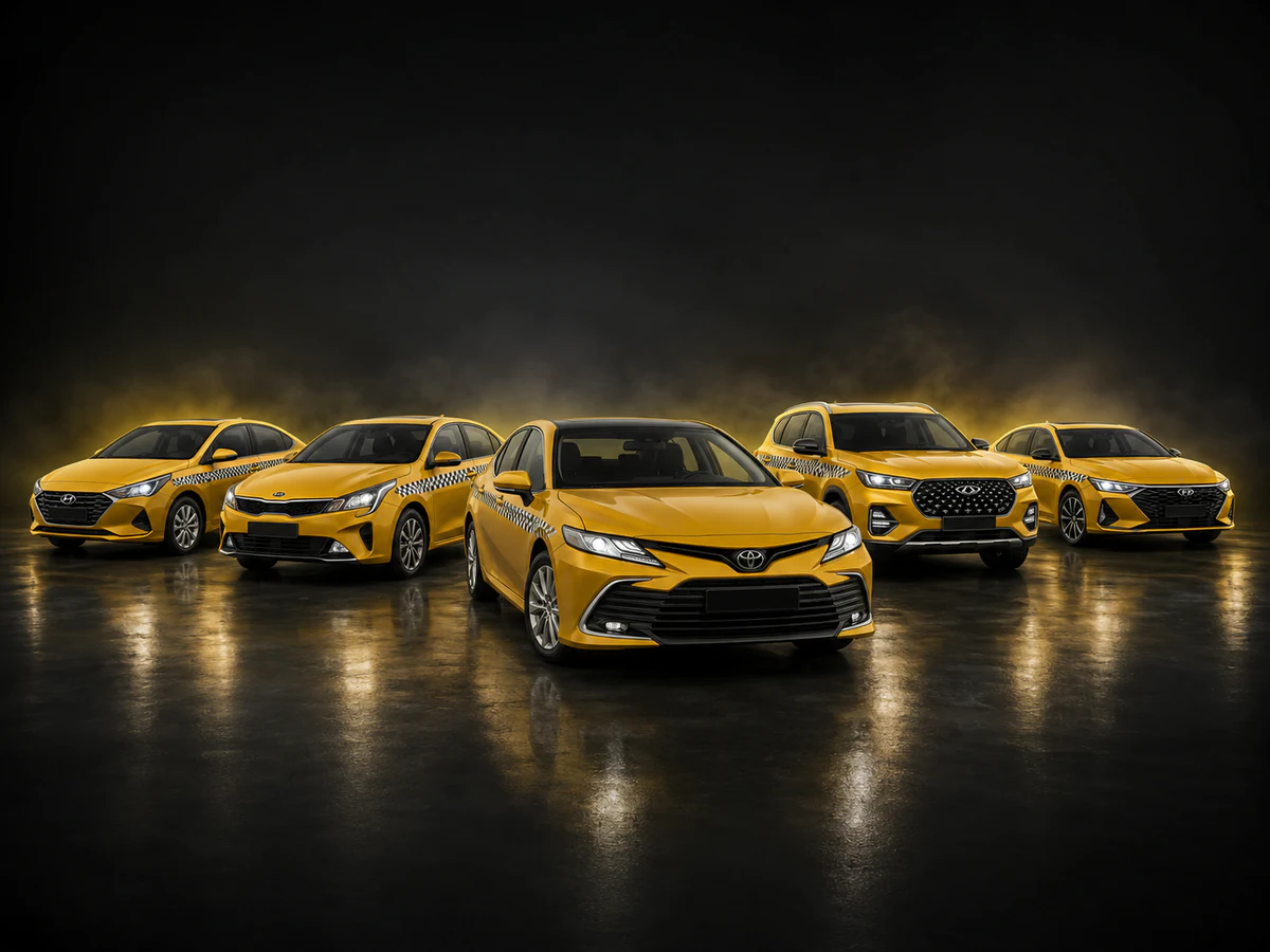 Аренда авто под такси в Москве — автопарк Аренда-Такси: Toyota Camry, Hyundai Solaris, Kia Rio, Chery Tiggo 7 Pro Max и Chery Arrizo 8 в жёлтом брендировании